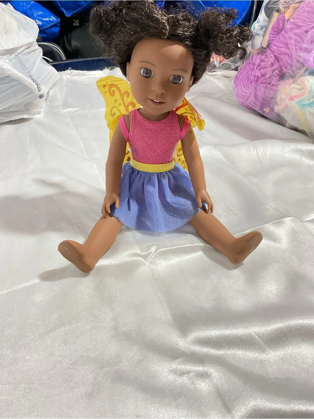 American Girl Sparkle Fairy Doll in Pink Top, Purple Skirt, Yellow Wings